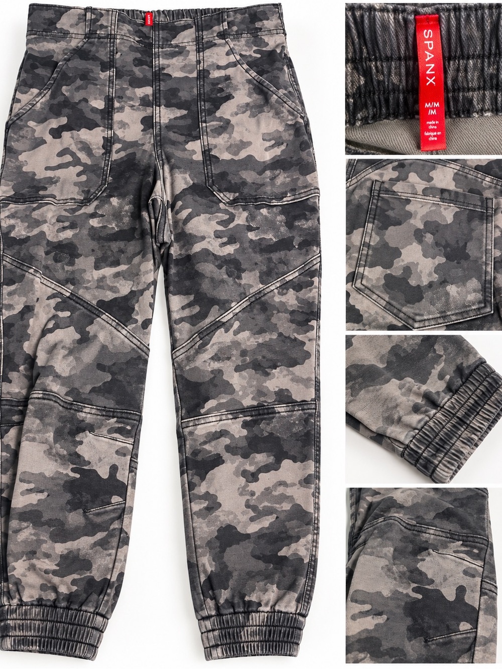 SPANX Women’s Gray Camo Joggers with Elastic Cuffs Size Medium Petite Friendly